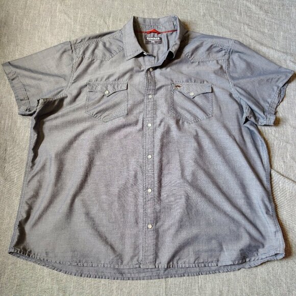 Simms Shirt Size XL Short Sleeve Pearl Snap Button Down Performance Fishing - Picture 1 of 14